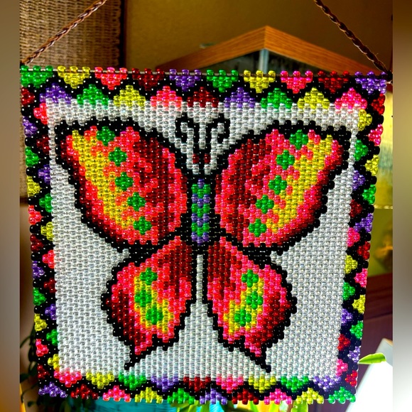 Rainbow Butterfly Beaded Banner,pony beads, beading string, glue,metal rod,cord - Picture 2 of 3